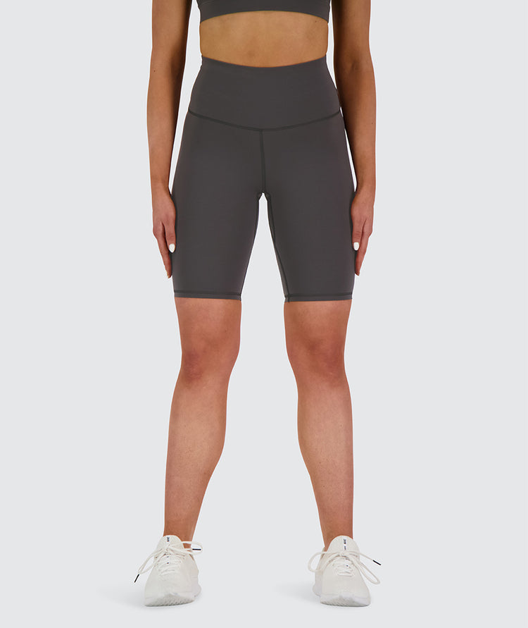 high-waist biker shorts, Model 173 cm / size S#color_gravel-grey