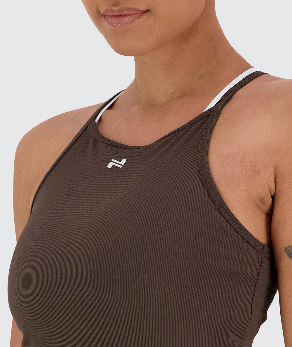 Women's Strappy Ribbed Top#color_coffee-bean