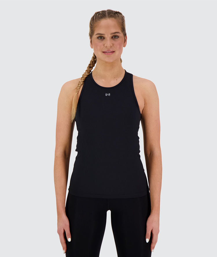 women's ribbed tank top, Model 173 cm / size S#color_black